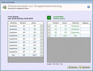 Gruppenreservierung-Zimmerauswahl