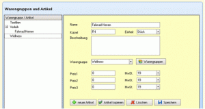 Warengruppen und Artikel