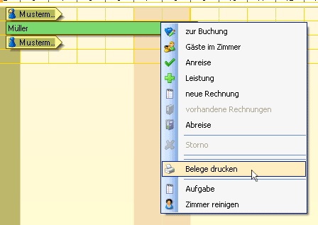 Kontextmenü für den Belegdruck